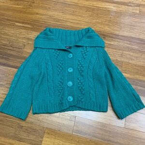 Express Green Cable Knit Cardigan Sweater Shawl Collar Bell Sleeve Women's‎ M